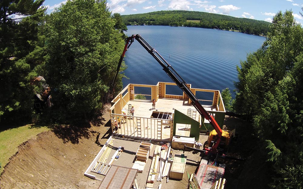 Bird's Eye View of a Panelized New Home Construction on Lake